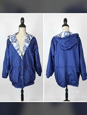 Vintage Cambridge Southwestern Flannel Lined Reversible Jacket Blue/White Lg